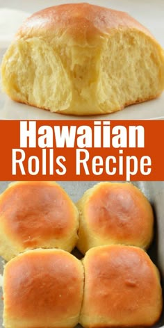 hawaiian rolls in a pan with text overlay