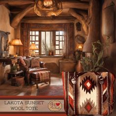 Lakota Sunset Southwestern Wool Tote | Yellowstone Spirit Southwestern Collection Wool Bag Objects of Beauty Southwest Southwest Decor Living Room, Yellowstone Design, Cowboy Living Room, Southwestern Interior, Southwest Style Home, Wool Tote Bag, Southwest Home Decor, Handcrafted Handbags, Wool Tote