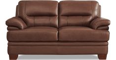 a brown leather loveseat on a white background