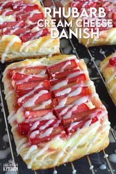 rhubarb cream cheese danish on a baking rack