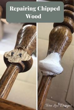 repairing chipped wood from an old chair