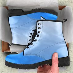 Indego Blue Combat Vegan Leather Boots, Mother's Day Gifts for Her Casual Shoes    * All of our Men's and Women's Faux Leather Boots are custom-made-to-order and handcrafted to the highest quality standards. Our unique designs are second to none. When is the last time you walked into a shoe store and found affordable boots in so many different, phenomenal designs. When you're wearing these boots the complements won't stop. Our boots complement your personality... find the design that suits your Leather Boots Diy, Casual Boots Womens, Blue Leather Boots, Combat Shoes, Boots Diy, Vegan Shoes Women, Floral Combat Boots, Combat Boots Style, Vegan Leather Boots