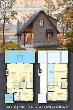 two story house plan with floor plans and measurements