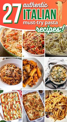 the cover of an italian recipe book with pictures of different pastas and sauces