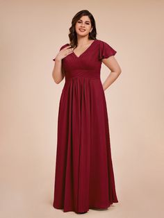 Burgundy Red Bridesmaid Dresses Plus Size, Cabernet Bridesmaid Dresses Plus Size, Wine Red Bridesmaid Dresses Plus Size, Flowy Red Floor-length Chiffon Dress, Marroon Dress Plus Size, Turquoise Bridesmaid Dresses, Plus Size Bridesmaid, Pleated Sleeves, Burgundy Bridesmaid Dresses