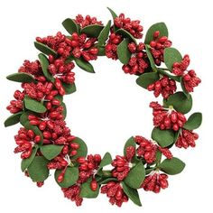 a wreath with red berries and green leaves