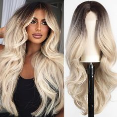 Blonde Wavy Wig, Dark Brown Hair Extensions, Long Wavy Wig, Human Hair Wigs Blonde, Wavy Style, Hair Supplies, Goddess Hairstyles, Wavy Wig, Short Hair Wigs