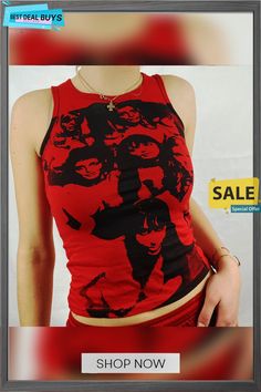 Summer Women's Slim Fit Print Sleeveless Neck Casual Top Plus Color T-shirt Y2k Fitted Sleeveless T-shirt, Y2k Crew Neck Tank Top For Summer, Y2k Racerback Top With Graphic Print, Y2k Graphic Print Racerback Top, Fitted Racerback T-shirt For Summer, Summer Graphic Print Crew Neck Tank Top, Graphic Print Crew Neck Tank Top For Summer, Trendy Summer Tank T-shirt, Fitted Tank T-shirt For Summer