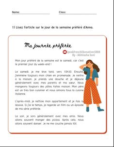 a page with an image of a woman in orange and blue clothes, the text is written