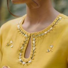 Work Dress Designs, Mirror Work Kurti Design, Neck Design For Kurti, Salwar Suit Neck Designs, Mirror Work Kurti, Design For Kurti, Mirror Work Dress, Mirror Work Embroidery