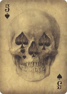 a drawing of a skull with playing cards