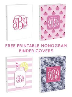 four monogrammed binders with the words free printable monogram