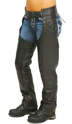 Our best chaps! These heavy premium buffalo leather motorcycle chaps have deep pant style front pockets and leather stretch thigh for best fit and maximum comfort. A quality pair of riding chaps that come with heavy duty YKK leg zippers with wind flap covers, adjustable grommet rawhide lace back waistband, snap cuffs at the bottom that makes it easy trim these men's leather chaps with a household sheers and a soft nylon lined. A Jamin Leather® exclusive premium brand. Sizes: XS, S, M, L, XL, 2X, Motorcycle Chaps, Leather Hair Accessories, Riding Chaps, Leather Chaps, Leather Choker Collars, Best Motorcycle, Leather Travel Bag, Character Inspo, Leather Hats