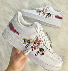 Custom Nike Air Force 1s The Powerpuff Girls Women's White | Etsy Nike Air White, White Forces, Outfits With Air Force Ones, Nike Air Force 1s, Custom Kicks, Custom Nike, Cute Sneakers, Custom Vans, Sneakers Women