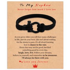 a card with an image of two black bracelets and the words to my neighbor