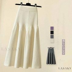 Lasaky - Thickened Knitted Midi Skirt: A Stylish & Modest Long Woolen Dress with Hip Coverage Knitted Midi Skirt, Midi Skirt Casual, Woolen Dresses, Nature Dress, Pleated Long Skirt, Knit Midi Skirt, Elegant Skirt, Mid Length Skirts, Knit Midi