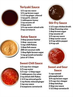 different sauces and condiments are shown in this recipe for dipping sauces