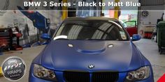 bmw 3 series - black to matt blue paint job on the front of a car