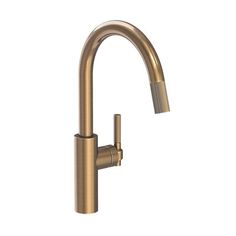 a brass colored faucet with an angled spout