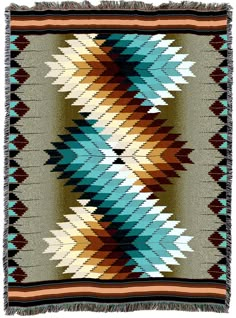 a multicolored blanket with fringes on it