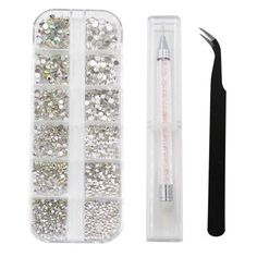 6 Sizes Crystals Nail Art Rhinestones And Clear Crystal Rhinestones With Pick Up Feature: Package includes: each pack contains 1 box of crystals of color and transparent color in quantity of about 1500 pieces; 1 piece of double point dotting pen and 1 elbow tweezer are also included Size: the size of the box is 13 x 5 x 1cm/5.3 x 1.9 x 0.4 inch; the art rhinestones are in 6 sizes, 1.5mm, 2.0mm, 2.3mm, 2.7mm, 3.0mm, 3.8mm; the size of dotting pen storage box is 15.6 x 2.4 x 2.9cm/6.14 x 0.94 x 1. Jelly Pedicure, Fluorescent Nails, Pencil Nails, Nail Pen, Glow Nails, Gem Nails, Nail Art Rhinestones, Crystal Nails, Nail Brushes