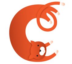 an orange cat is curled up in the shape of a letter c