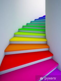 the stairs are painted bright colors and there is an instagramr to share it