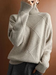 Relaxed Elegance: Striped High-Neck Long-Sleeved Sweater in Solid Color Turtle Neck Jumper, Cashmere Sweater Women, Ladies Turtleneck Sweaters, Estilo Chic, Womens Turtleneck, Cashmere Turtleneck, Bottoming Shirt, Collars For Women, Loose Sweater