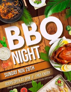 bbq night flyer with chicken and vegetables