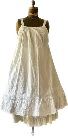 Victorian Lace Slip Dress  Charmingly Tea Stained One Size 100% Cotton Victorian Slip Dress, Victorian Undergarment Dress, Victorian Tea Dress, Victorian Underdress, Victorian Dress Simple, Victorian Outfits Women, Demon Friend, Table Cloth Dress, Stained Dress