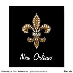 new orleans fleur de lis with pearls and diamonds on a black background poster