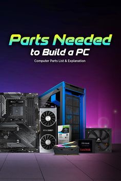 there are many computer parts on the cover of this brochure, and it's title says parts needed to build a pc computer parts list & explanation