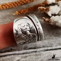 We took a vintage sterling silver Buffalo Bill spoon and transformed it into a lovely piece of wearable art! This adjustable ring depicts Buffalo Bill. This piece would make a lovely gift for the cowboy or history lover in your life! This ring is made from a vintage sterling silver spoon, 925, nickel-free. This ring will be adjusted to the size you request but it can easily be tightened or loosened at home should you want a different fit. As these are antique items, there may be minor wear and t Cowboy Ring, Vintage Spoon Rings, Buffalo Bill, Sterling Silver Spoons, Vintage Spoons, Spoon Ring, The Cowboy, Spoon Rings, Silver Spoon