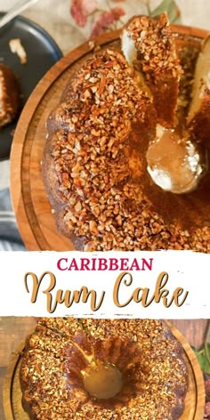 an image of a cake with nuts on it and the words, caribean rum cake