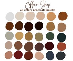 the coffee shop color scheme is shown in various colors and sizes, including red, brown,