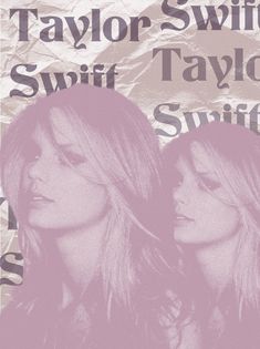 two women with long hair are standing in front of a silver foil background and the words taylor swift taylor smith on it