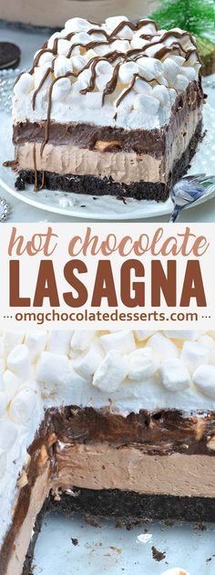 chocolate lasagna cake with marshmallows on top and the words, not chocolate lasagna above it