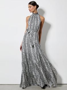 Romantic Gown, Black Python, Alice And Olivia, Couture Runway, Romantic Dress, Snakeskin Print, Sleeveless Maxi Dress, Smock Dress