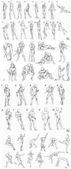 some drawings of people doing different poses and postures, including the legs and arms