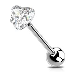 a piercing with a heart shaped diamond on it's end and a ball in the middle