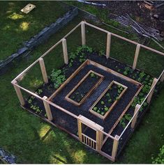 an aerial view of a raised garden bed