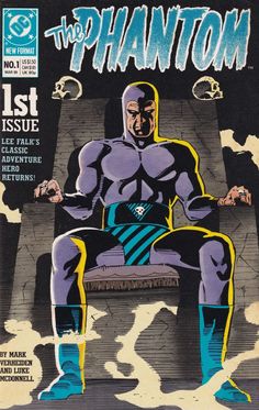 a comic book cover with a man sitting on a chair