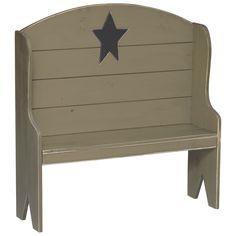 a wooden bench with a star painted on the back and sides, against a white background