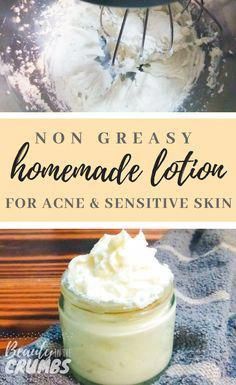 Easy homemade lotion that is non greasy and great for sensitive skin Cracked dry skin from over washing? This recipe for homemade lotion is perfect for use on hands, body and face. It can be used on sensitive skin, and works wonders for those with acne, scarring, or eczema. This easy DIY lotion is made with shea butter and Make Your Own Lotion, Easy Diy Lotion, Diy Face Lotion, Homemade Face Lotion, Natural Face Lotion, Homemade Lotion Recipe, Homemade Face Moisturizer, Lotion Bars Diy, Diy Face Moisturizer