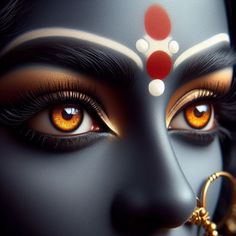 an artistic image of a woman's face with orange eyes