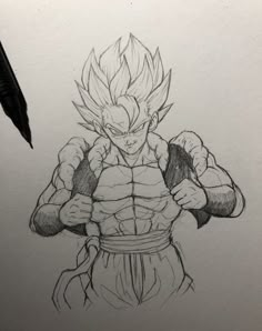 a drawing of gohan from the dragon ball game with his hands on his hips