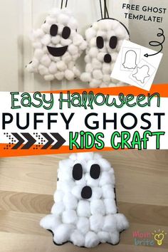 easy halloween puffy ghost crafts for kids to make