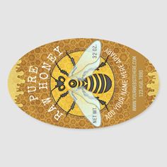 a sticker with a bee on it and the words, happy honeybees