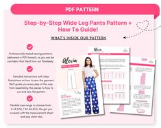 the step - by - step wide leg pants pattern is shown with instructions for how to sew