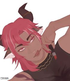 an anime character with pink hair and horns